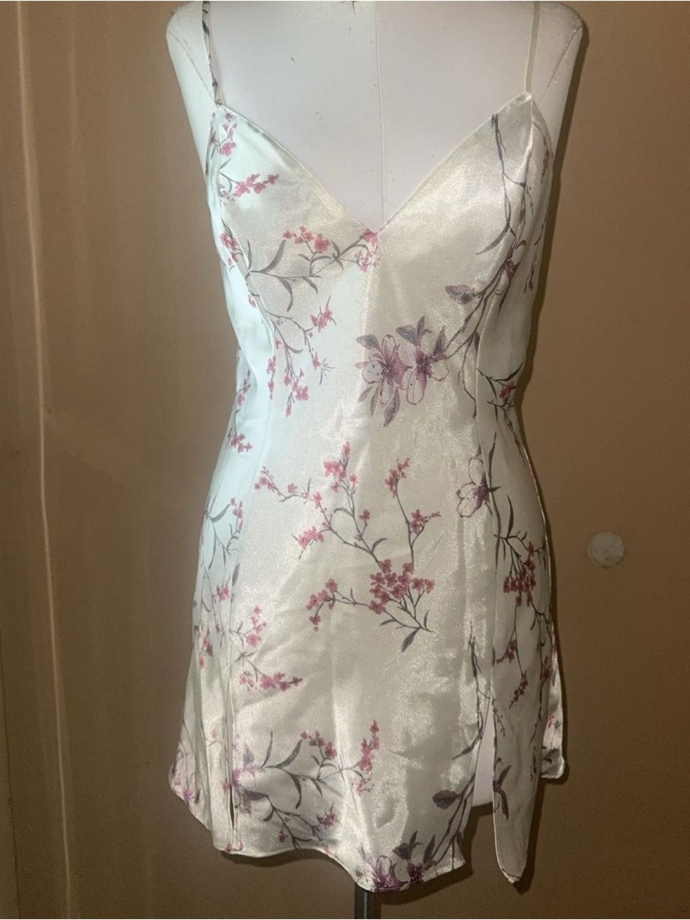 Y2K vintage satin floral chemise cherry blossom slip